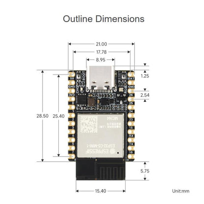 Waveshare ESP32-C5 Mini Dual-Band Wi-Fi 6 Development Board, 240MHz Single-Core Processor, with Pinheader, Without Pinheader