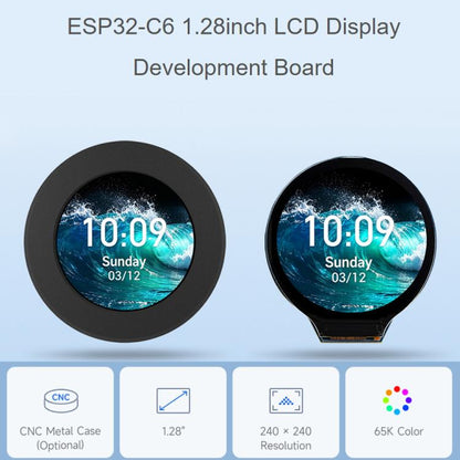 Waveshare ESP32-C6 1.28inch LCD Display Development Board, 240 × 240 Resolution, 65K Color, Without Case, With Metal Case