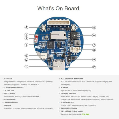 Waveshare ESP32-C6 1.28inch LCD Display Development Board, 240 × 240 Resolution, 65K Color, Without Case, With Metal Case