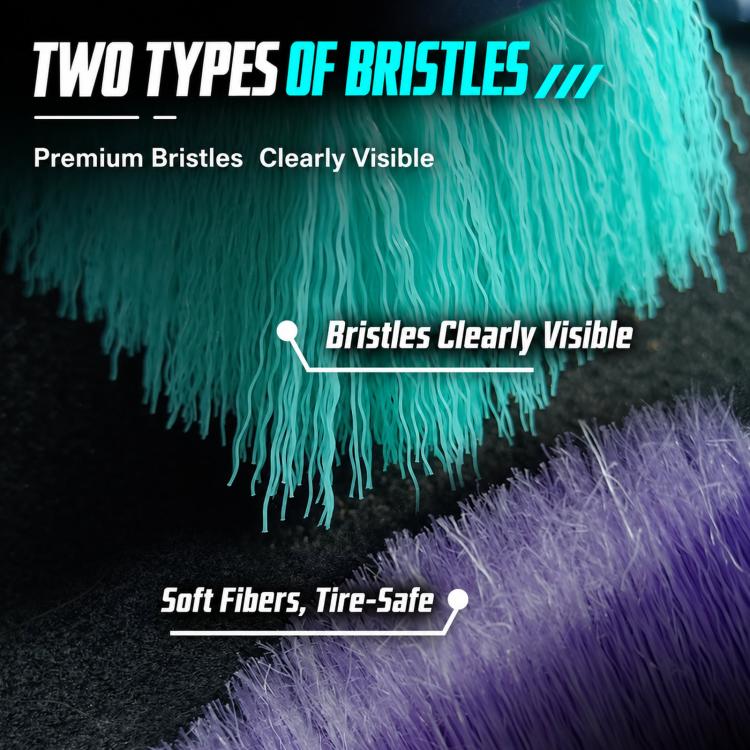 qili Car Detailing Tire Brush With Rubber-Coated Handle Carpet Cleaning Brush, Soft Fuzz Large, Strong Fuzz Large, Open Pile Large, Soft Fuzz Small, Strong Fuzz Small