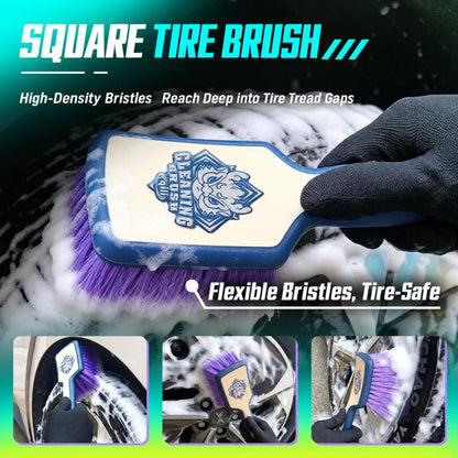 qili Car Detailing Tire Brush With Rubber-Coated Handle Carpet Cleaning Brush, Soft Fuzz Large, Strong Fuzz Large, Open Pile Large, Soft Fuzz Small, Strong Fuzz Small