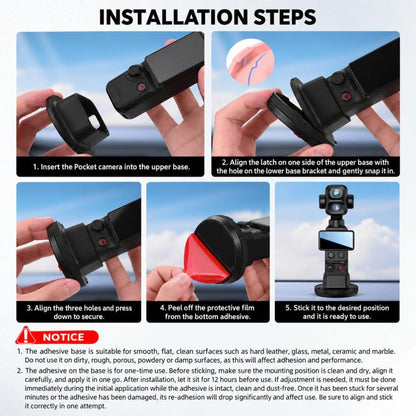 For DJI Osmo Pocket 3 / 4P BRDRC Rotatable Adhesive Car Mount