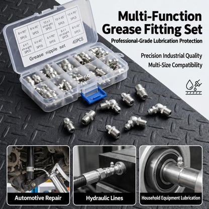 45 PCS/Box Metric Grease Nipple Assortment Kit with Straight 45-degree & 90-degree Angles
