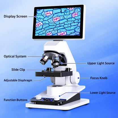 BM070 LCD Digital Biological Microscope 3 Objective Lenses HDMI USB 7 Inch Screen