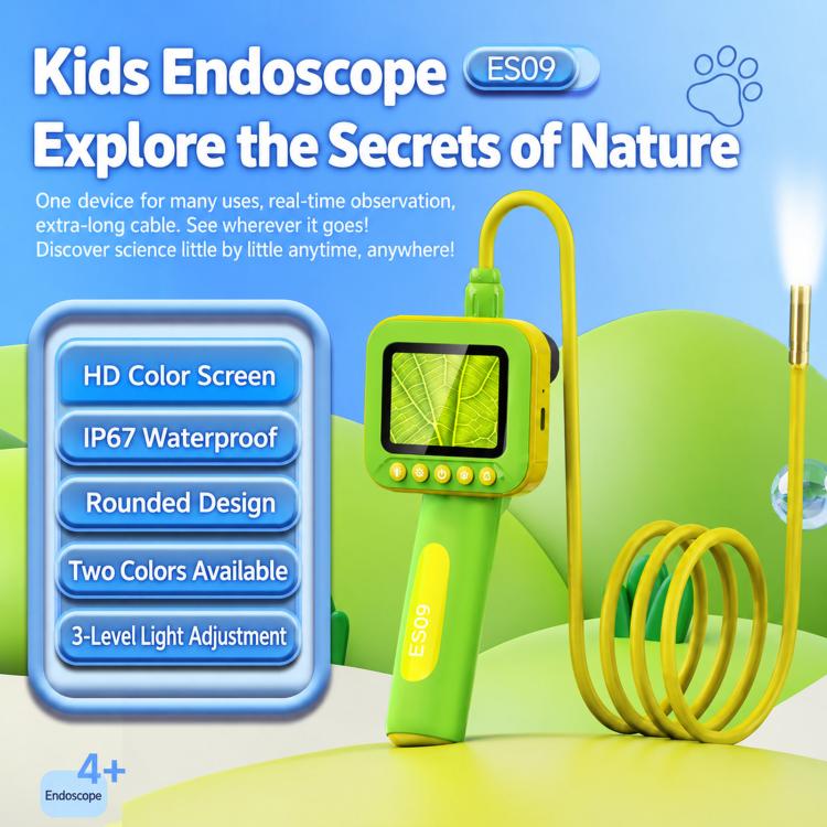ES09 Kids Endoscope Camera 2.4 inch Screen Inspection Scope IP67 Waterproof Snake Camera Toy