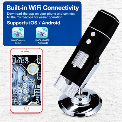 W01A Wireless Digital Microscope 1000X Handheld WiFi Borescope With 8 LED Lights, Rechargeable