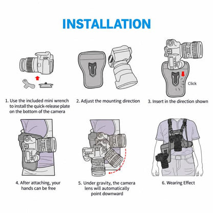 FOMITO Universal DSLR Camera Dual Photography Shoulder Strap With Waist Hanging, Black