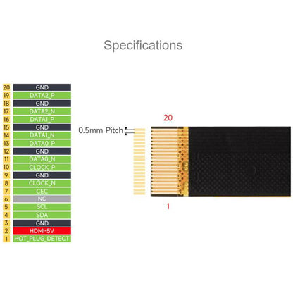 FPC Cable 0.5mm Pitch Opposite-Side Gold-Plated Contacts, EMI Shielding, Waveshare 20PIN 60mm, Waveshare 20PIN 120mm