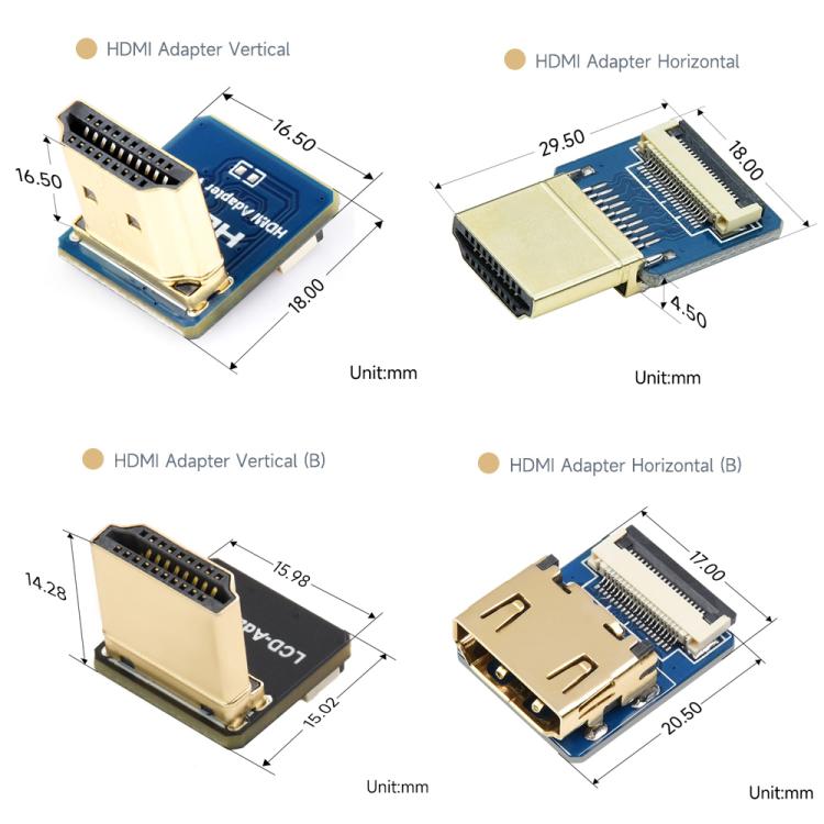 Waveshare HDMI-Compatible Adapter For DIY HDMI-Compatible Cable, Vertical, Vertical B, Horizontal, Horizontal B