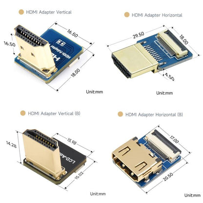 Waveshare HDMI-Compatible Adapter For DIY HDMI-Compatible Cable, Vertical, Vertical B, Horizontal, Horizontal B