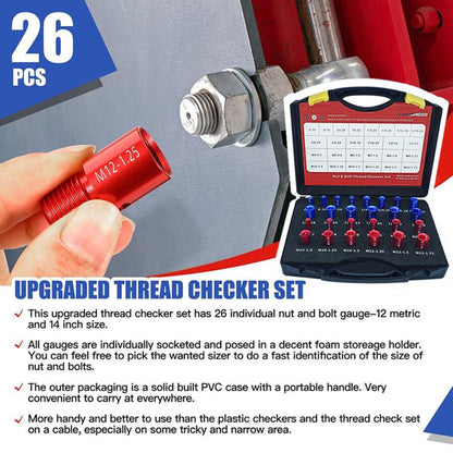 Nut Bolt Thread Checker Set For Thread Inspection Hardware Maintenance, 26 in 1
