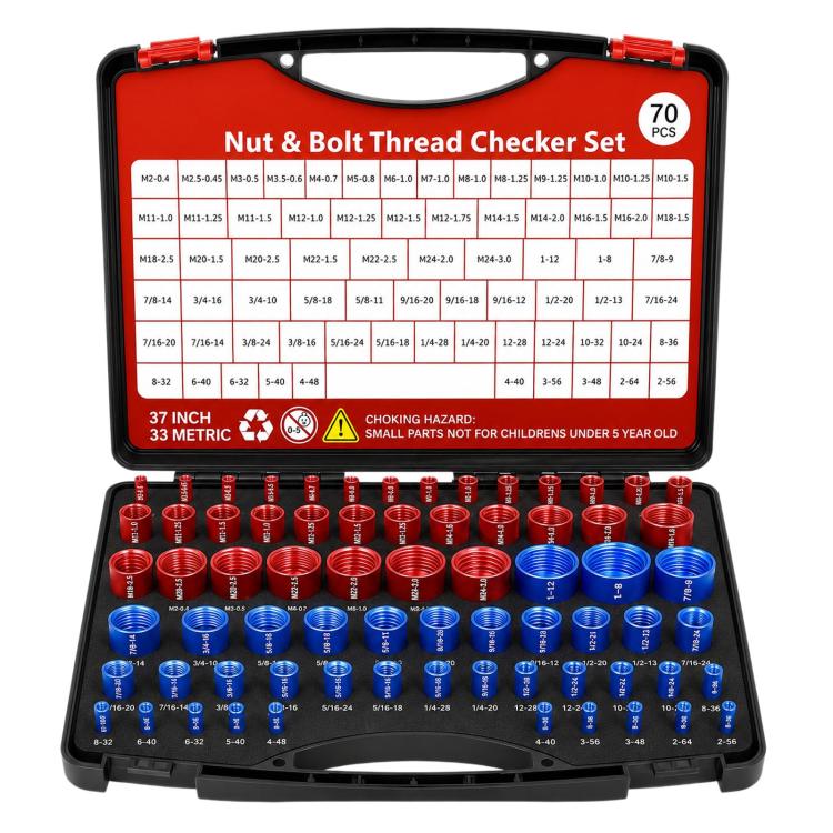 Screw Nut Thread Pitch Detector Metric And Imperial Bolt Measuring Gauge, 44 in 1, 70 in 1
