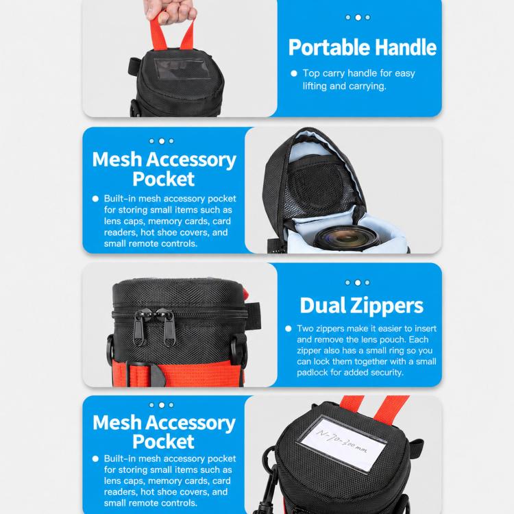 FOMITO Shockproof Camera Lens Storage Bag DSLR Mirrorless Lens Protective Pouch, JTB-3B Black, JTB-4B Black, JTB-5B Black, JTB-6B Black, JTB-7B Black, JTB-8B Black, JTB-3G Grey, JTB-4G Grey, JTB-5G Grey, JTB-6G Grey, JTB-7G Grey, JTB-8G Grey