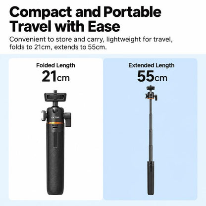 LKTOP 21-55cm Action Camera Selfie Stick Tripod Extendable Pole with 360-degree Ball Head, Cold Shoe