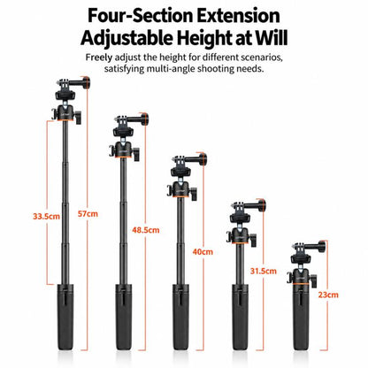 LKTOP 21-55cm Action Camera Selfie Stick Tripod Extendable Pole with 360-degree Ball Head, Cold Shoe