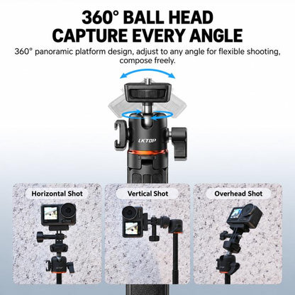 LKTOP 21-55cm Action Camera Selfie Stick Tripod Extendable Pole with 360-degree Ball Head, Cold Shoe