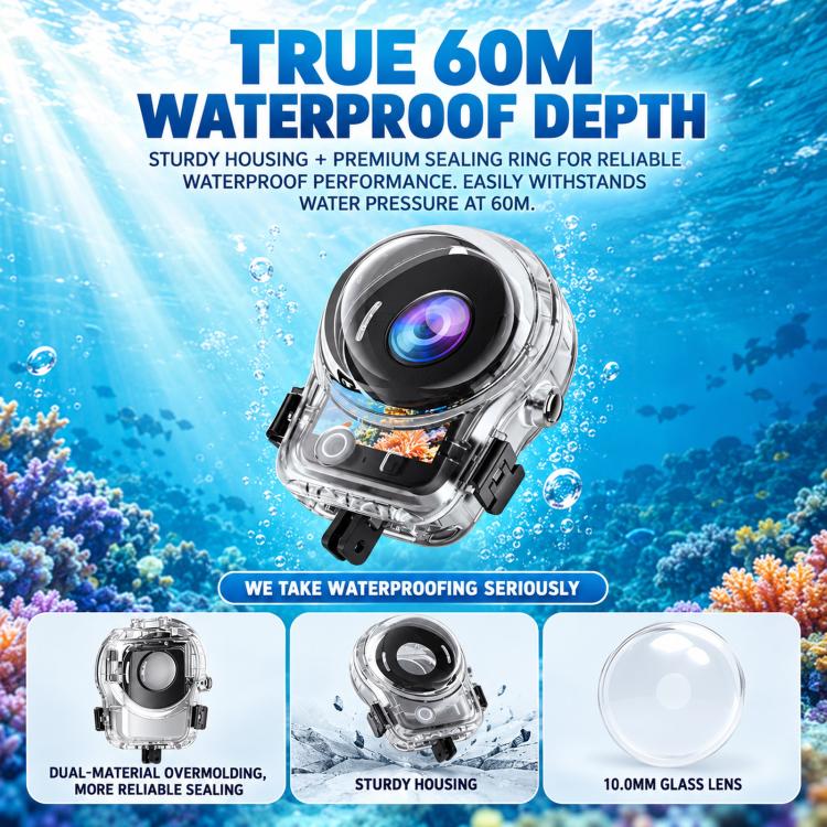 Invisible Waterproof Case 60M/196FT For DJI Osmo 360 II / Osmo 360 Underwater Diving Housing