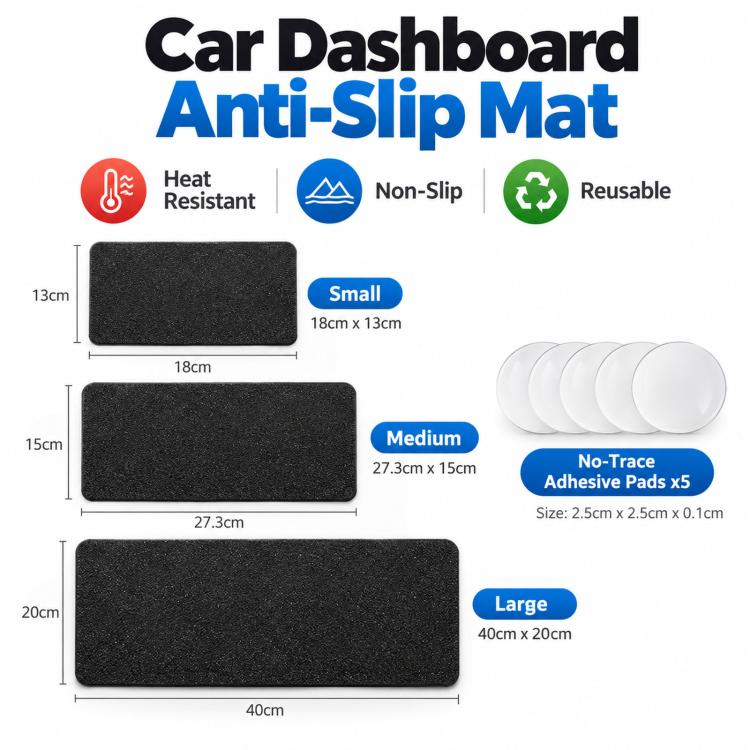 Leather-Grain Texture High-Temperature Resistant Anti-Slip Dashboard Mat, 18x13cm, 27x15cm, 40x20cm