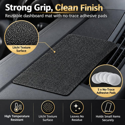 Leather-Grain Texture High-Temperature Resistant Anti-Slip Dashboard Mat, 18x13cm, 27x15cm, 40x20cm