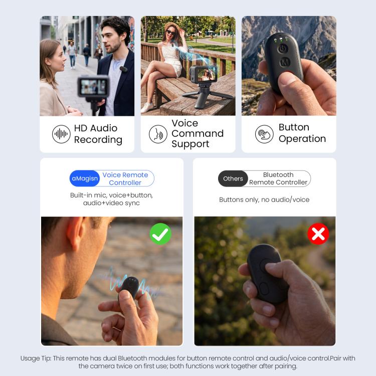 AMagisn AM61 Action Camera Voice Remote For Insta360 / GoPro HERO / DJI Series Cameras & Phones, AM61 Voice Remote