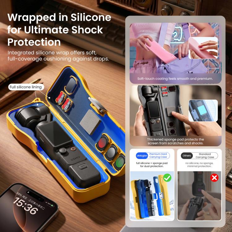 For DJI Osmo Pocket 4/3 aMagisn Extended Hard Carrying Case All-in-One Protective Storage Box, Extended Yellow, Extended Pink