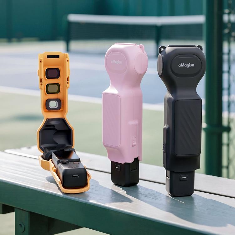 For DJI Osmo Pocket 4/3 aMagisn Mini Hard Shell Protective Case Double-Sided Gimbal & Screen Protector, Mini Black, Mini Yellow, Mini Pink