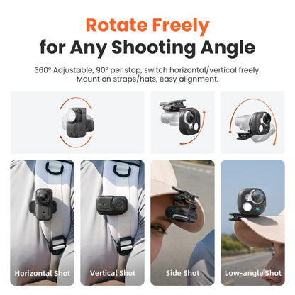 aMagisn Multi-function Alligator Clip Mount 360-degree Rotating Backpack Strap Hat Visor Clamp Case, For Insta360 GO Ultra, For DJI Osmo Nano