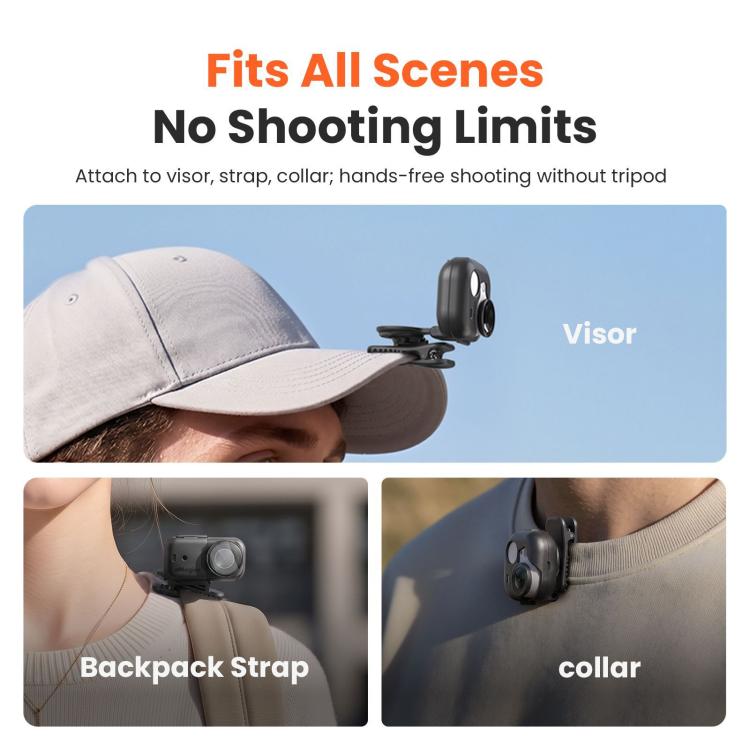 aMagisn Multi-function Alligator Clip Mount 360-degree Rotating Backpack Strap Hat Visor Clamp Case, For Insta360 GO Ultra, For DJI Osmo Nano