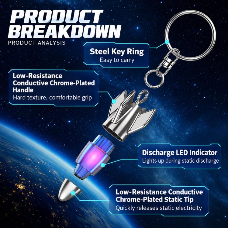 Car Static Eliminator Body Static Discharge Keychain, Rocket Pink, Rocket Gray, Rocket Blue, Lightning Pink, Lightning Gray, Lightning Blue