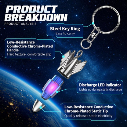 Car Static Eliminator Body Static Discharge Keychain, Rocket Pink, Rocket Gray, Rocket Blue, Lightning Pink, Lightning Gray, Lightning Blue