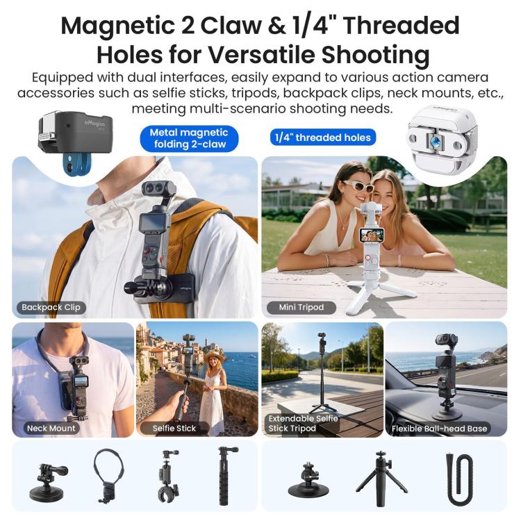 For Insta360 Luna Ultra aMagisn Dual-Interface Quick Release Adapter Mount, Standard Version Black, Standard Version White, Charging Version Black, Charging Version White