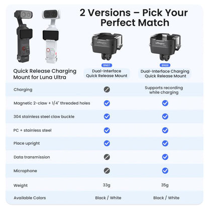 For Insta360 Luna Ultra aMagisn Dual-Interface Quick Release Adapter Mount, Standard Version Black, Standard Version White, Charging Version Black, Charging Version White