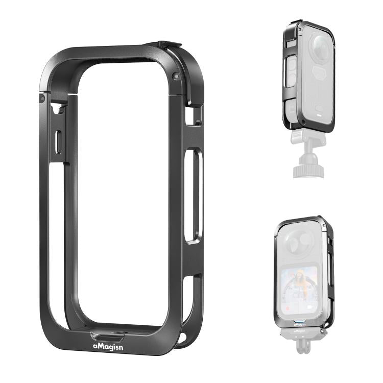 aMagisn Metal Camera Cage for Insta360 X6 Ultra-Lightweight Protective Frame with Flip-Lock Clasp