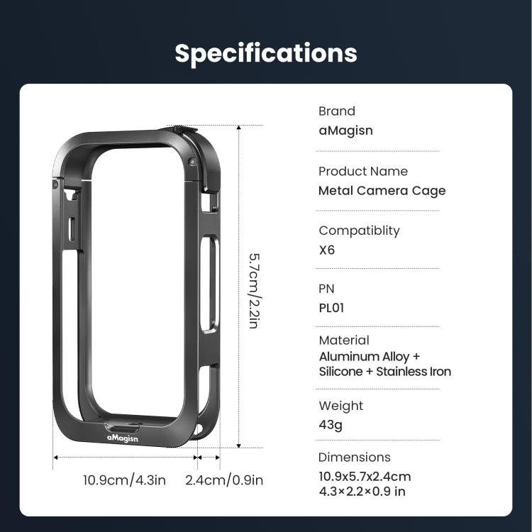 aMagisn Metal Camera Cage for Insta360 X6 Ultra-Lightweight Protective Frame with Flip-Lock Clasp