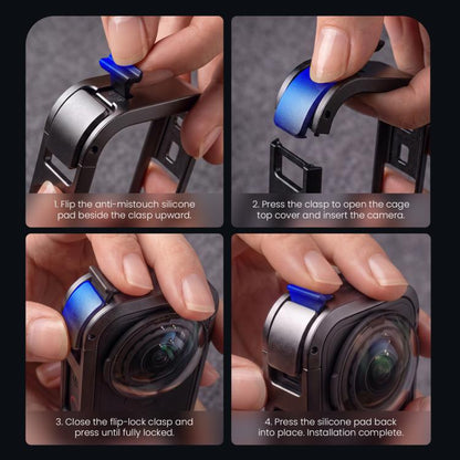 aMagisn Metal Camera Cage for Insta360 X6 Ultra-Lightweight Protective Frame with Flip-Lock Clasp