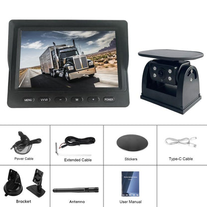 Solar Wireless Backup Camera System With 5 Inch IPS Monitor BSD Blind Spot Warning, Standard, Standard+64GB Memory Card