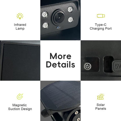 Solar Wireless Backup Camera System With 5 Inch IPS Monitor BSD Blind Spot Warning, Standard, Standard+64GB Memory Card