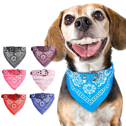 Adjustable Dog Bandana Leather Printed Soft Scarf Collar Neckerchief for Puppy Pet, M