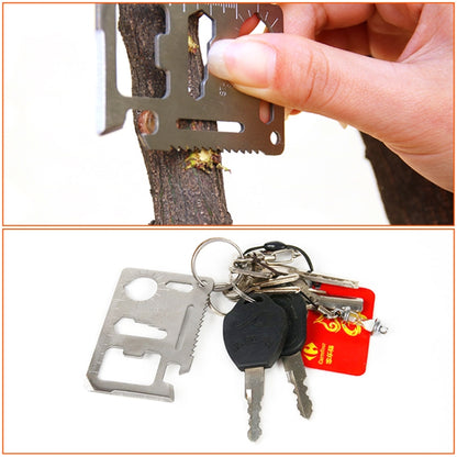 100 PCS 11 in 1 Outdoor Portable Multi-function Stainless Steel Hollow Tool Card Cutter with Leather Case, Size: 6.9 x 4.5cm, 10 PCS