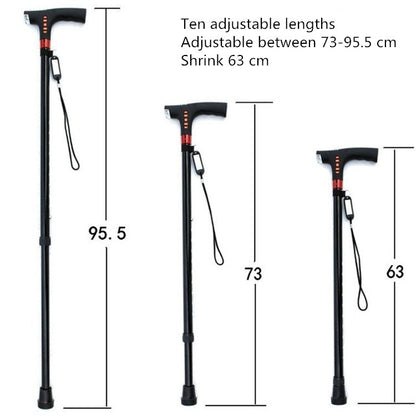 Ten-speed Adjustable Cane With Light And Radio Alarm For The Elderly, 8062