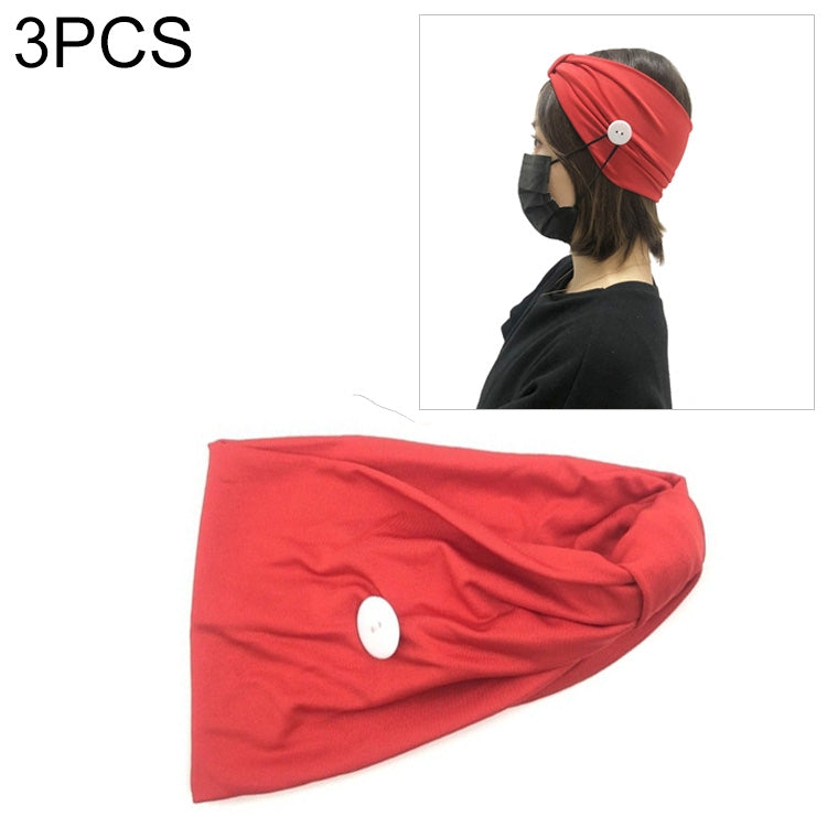 3 PCS Headband Sports Yoga Knitted Sweat-absorbent Hair Band with Mask Anti-leash Button