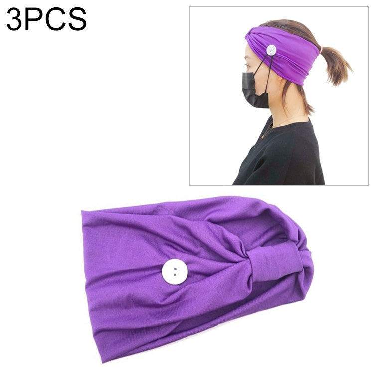 3 PCS Headband Sports Yoga Knitted Sweat-absorbent Hair Band with Mask Anti-leash Button
