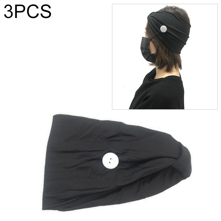 3 PCS Headband Sports Yoga Knitted Sweat-absorbent Hair Band with Mask Anti-leash Button