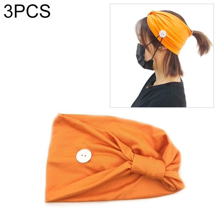 3 PCS Headband Sports Yoga Knitted Sweat-absorbent Hair Band with Mask Anti-leash Button