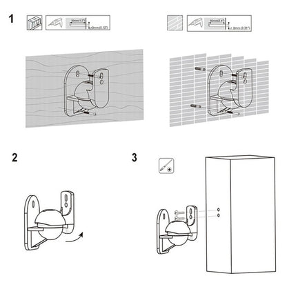 Pair Black Surround Sound Speaker Wall Mount Brackets 45 Degree Rotatable Design TV Wall Mount 8 x 4.5 x 5.8cm