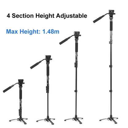 YUNTENG VCT-288RM SLR Camera Monopod Camera Support Foot Hydraulic Head Professional Photography Stand, Max Height: 1.48m, VCT-288RM