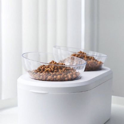 Transparent Pet Bowl Grain Storage Type Neck Protector Oblique Double Bowl, Oblique Double Bowl