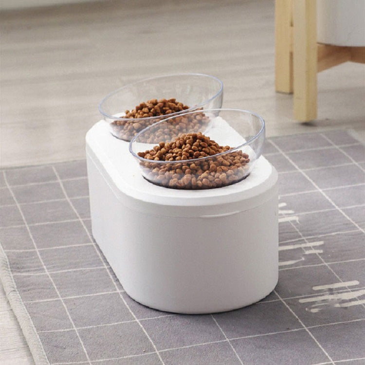 Transparent Pet Bowl Grain Storage Type Neck Protector Oblique Double Bowl, Oblique Double Bowl