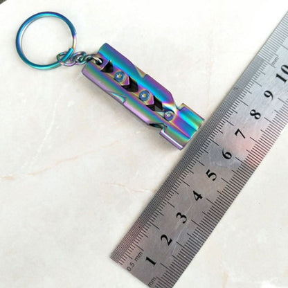 Outdoor High-decibel Stainless Steel Self-protection Double Tube Survival Whistle with Key Ring, Whistle (Silver), Whistle (titanium)