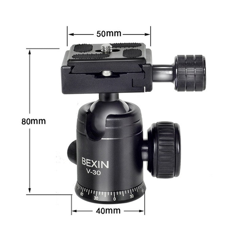 BEXIN 360 Degree Rotation Aluminum Alloy Tripod 30mm Ball Head with Quick Release Plate, 360 Degree Rotation